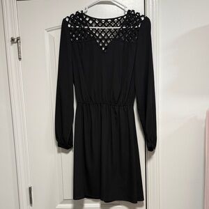 Elegant Black Dress with Lattice Neckline